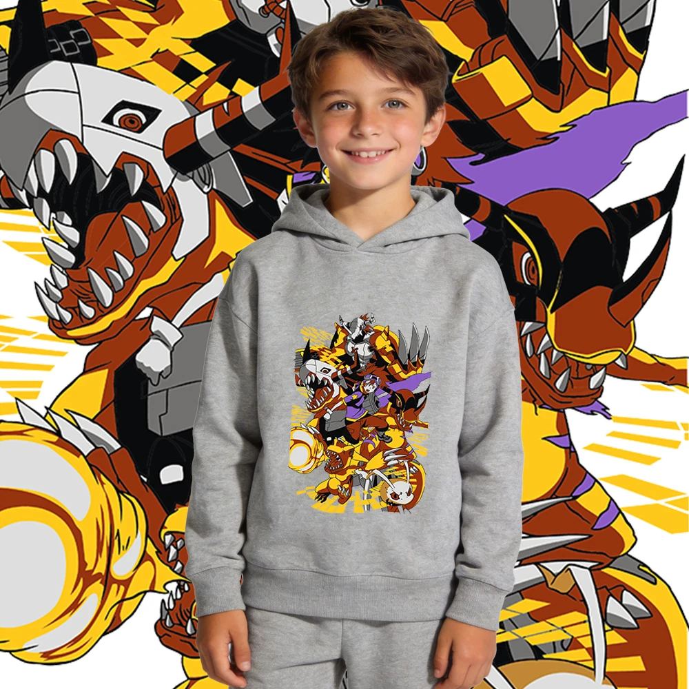 Фото Толстовка с капюшоном и принтом Digimon Koromon Evolution в стиле аниме для мальчиков и девочек, теплый пуловер на флисовой подкладке, осенне-зимняя детская повседневная одежда №3