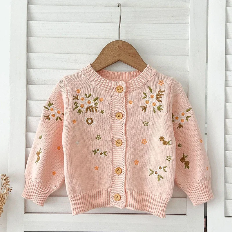 Осенний вязаный кардиган для маленьких девочек свитер пальто весенний с