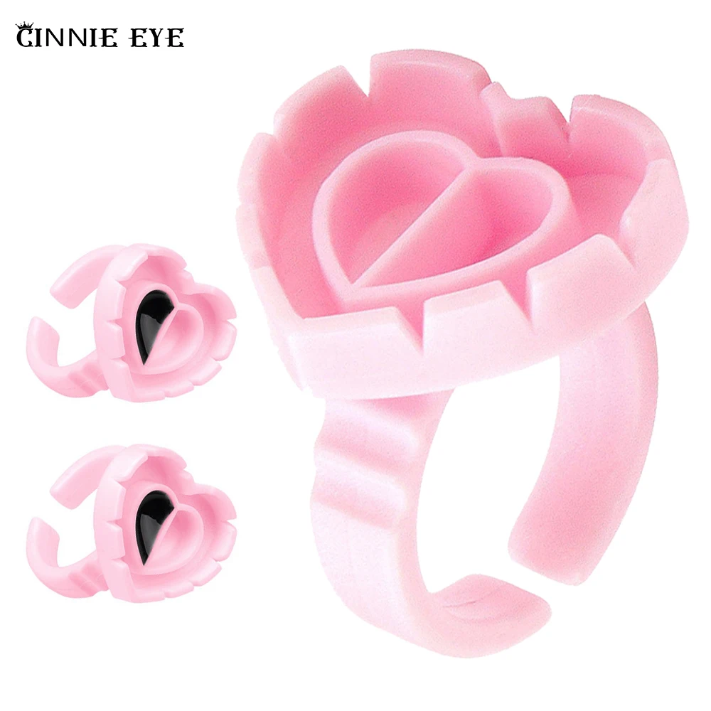 

100 Pcs Glue Rings Eyelash Extension Glue Holder Pink Glue Container Tattoo Ink Holder Pigment Eyebrow Makeup Accessories