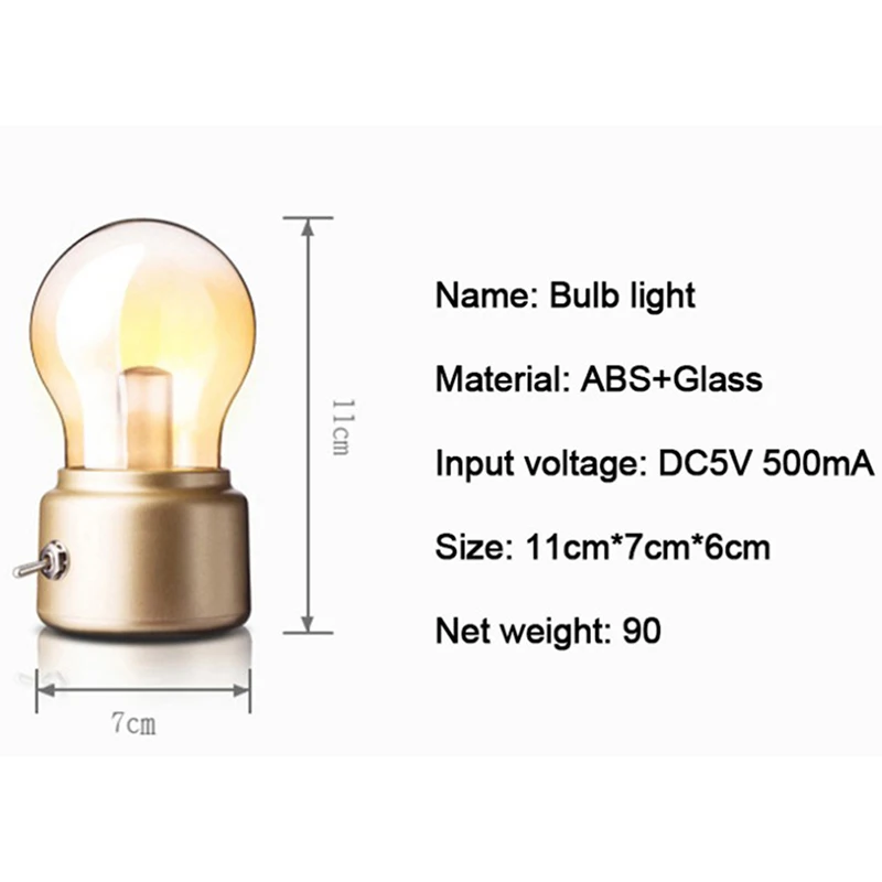 Vintage LED Bulb Night Light Retro USB Rechargeable Writing Desk Table Lamp | Lights