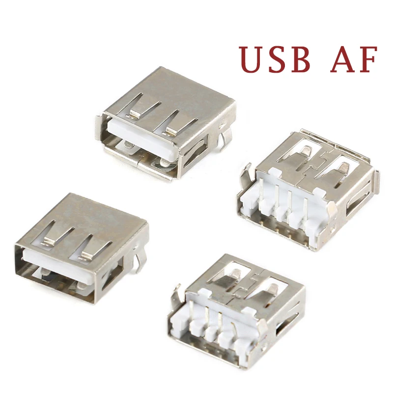 

10Pcs USB-AF Type A Standard Port Female Solder Jacks Connector PCB Socket 90 Degrees Rimless/Crimping