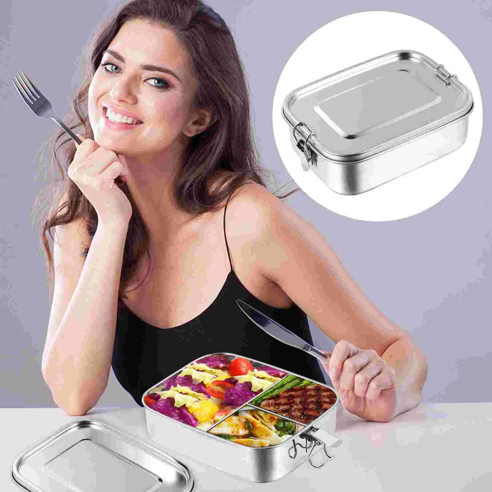 

Stainless Steel Lunch Box Compartment Bento Food Containers Kids Balanced Meal Picnic Office Travel Child Snack