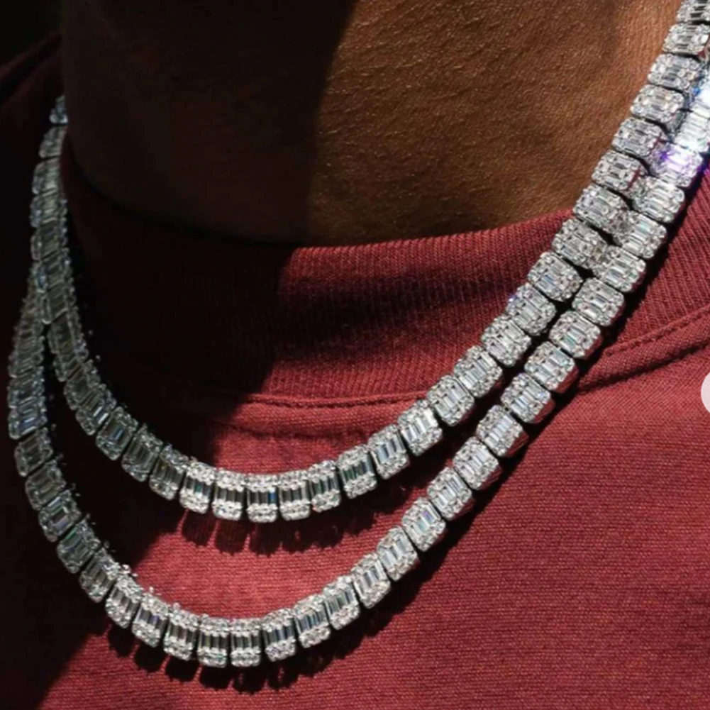 

Punk Bling Iced Out Square Baguette Tennis Chain Necklaces For Men Women Shiny Crystal Cuban Link Chain Choker Necklace Jewelry