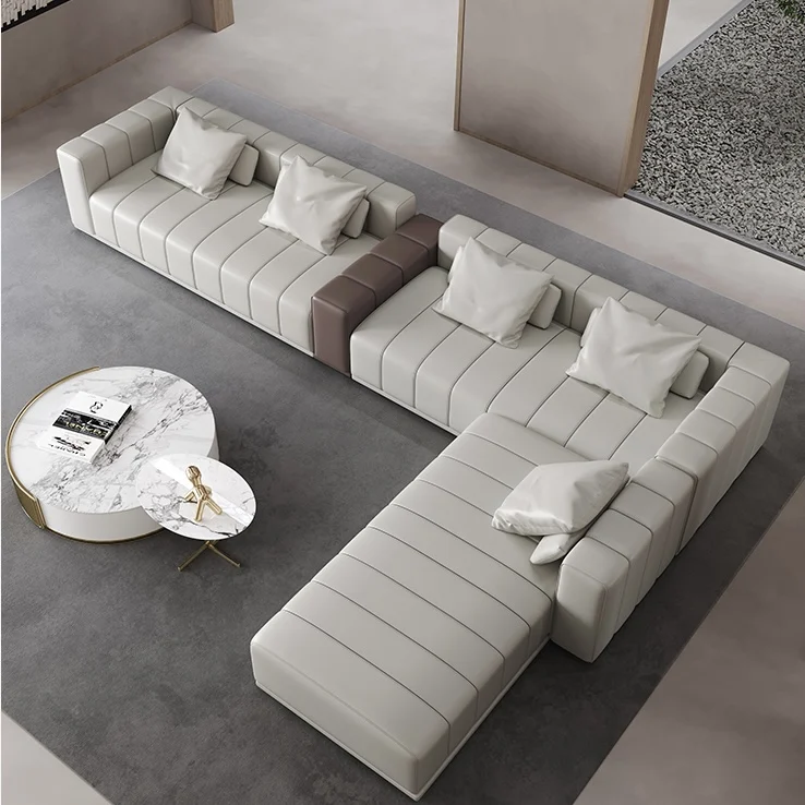 

Minimalism Miloti Leather Cloth Combination Sofa Living Room Villa Model Room Latex Nordic Fabric Dining Table Set Design