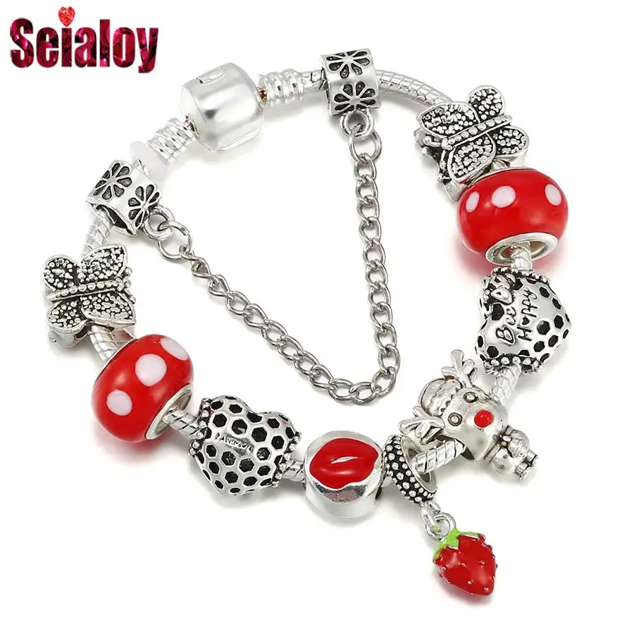 Seialoy модный красный клубничный кулон бабочка и пчела из бисера палевый