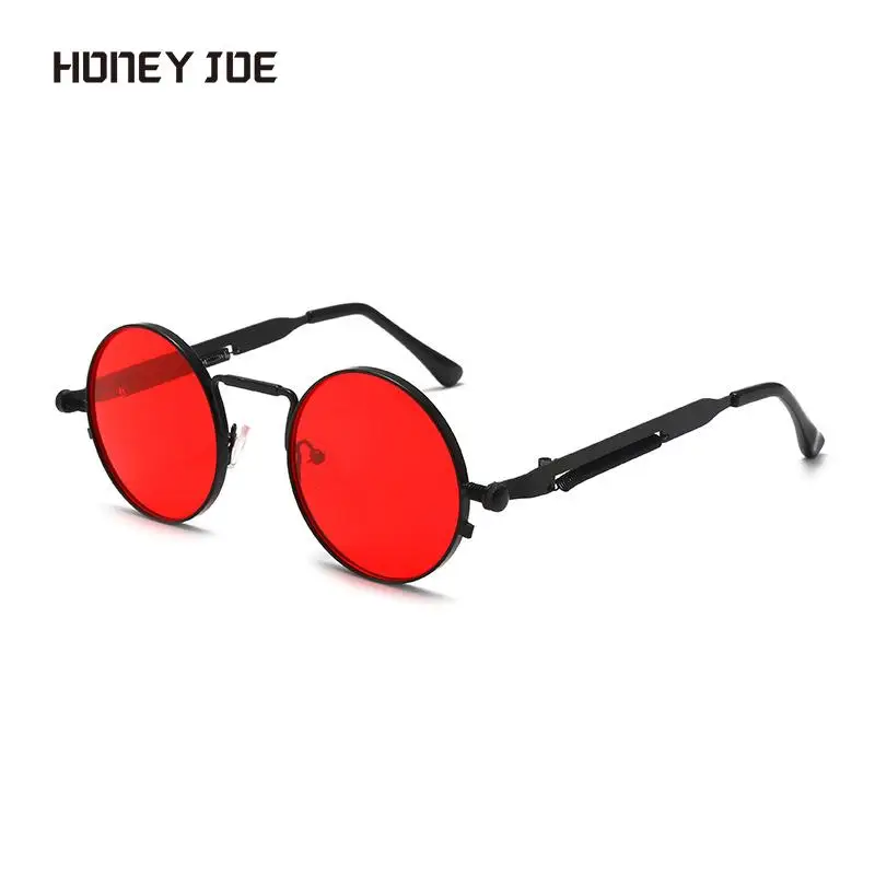 

Солнцезащитные очки в стиле стимпанк для мужчин и женщин, винтажные зеркальные солнечные аксессуары в круглой оправе, в стиле ретро, панк, готика, с литой металлической оправой, черные красные