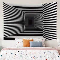 psychedelic stripes tapestry boho space wall hanging white and black aesthetic for dormitory living room bedroom yago blankets