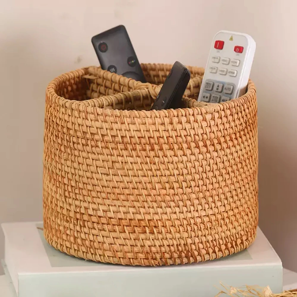 

Hand-Woven Rattan Wicker Basket Desktop Storage Basket 4 Compartment Storage Boxes Storage Boxes Household Supplies