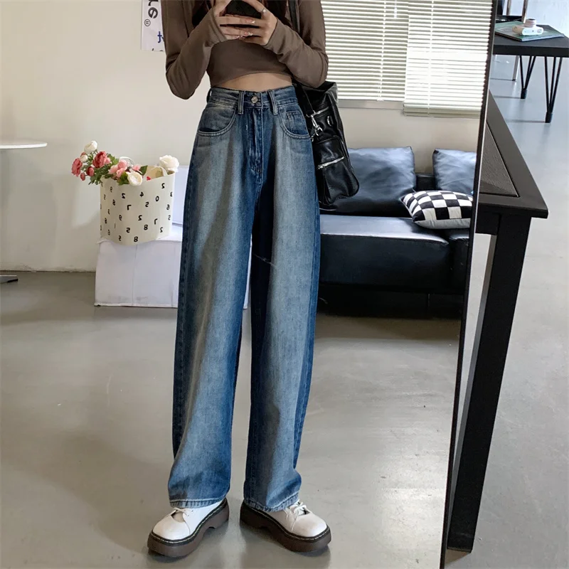 DD3349  New slim fashion all-match denim tie-dye wide-leg pants women's pants jeans