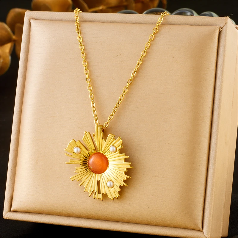 LAMENGLY нержавеющая сталь 316L оранжевый кристалл нерегулярные листья кулон ожерелье