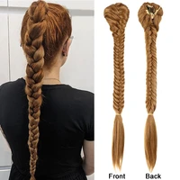 synthetic braided plaited fishtail fishbone drawstring ponytail 20inch long ombre blonde pink pigtail hair extensions for women