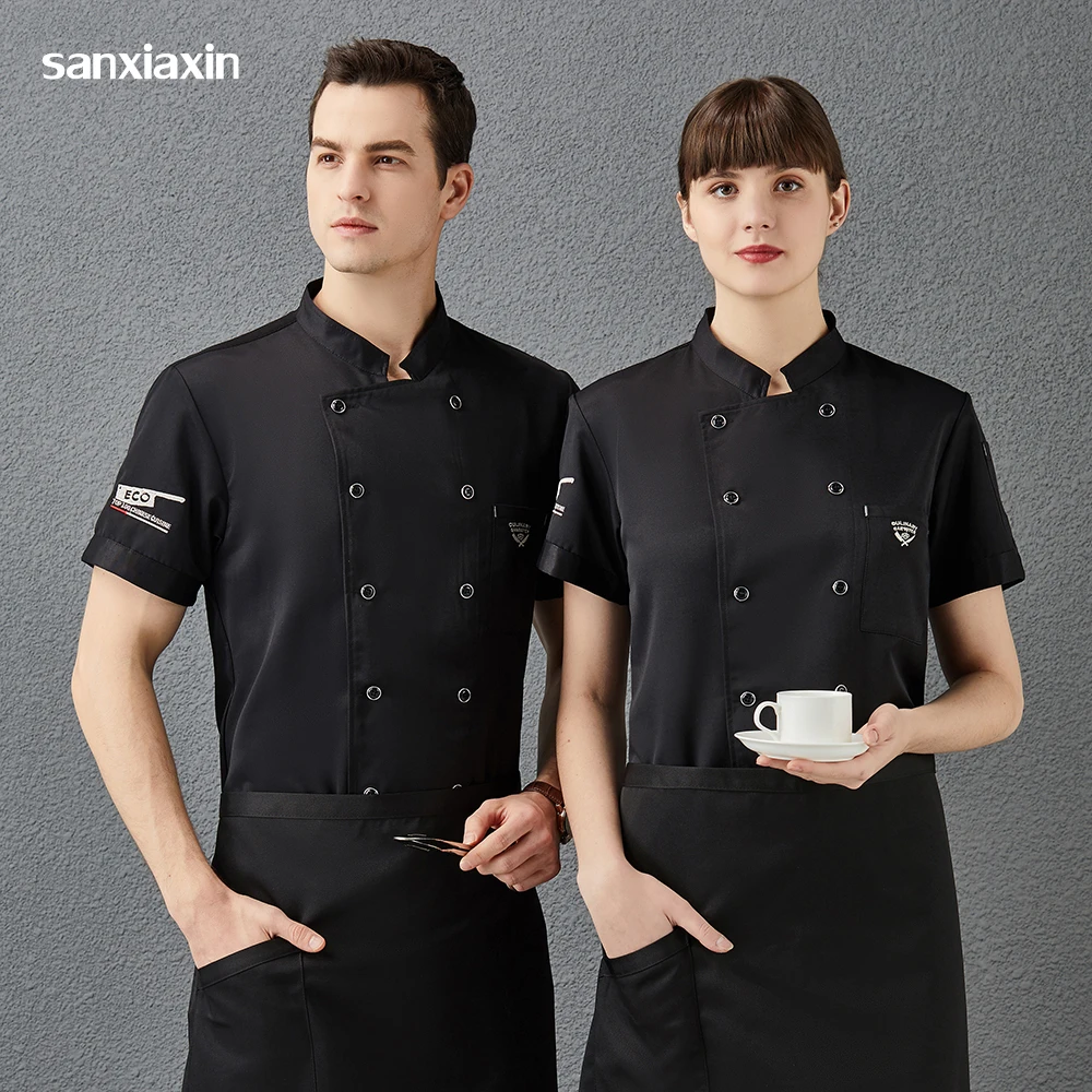 

High Quality Short Sleeved Shirt Restaurant Hotel Kitchen Chef Uniforms Breathable Double Breasted Chef Jackets Work Clothes Men