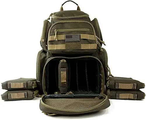 

Shooting Range Backpack Carries 5 Handguns Ammo Pouches and Magazine Pockets for Pistols Thick Heavy Duty Gun Range Bag Belt po