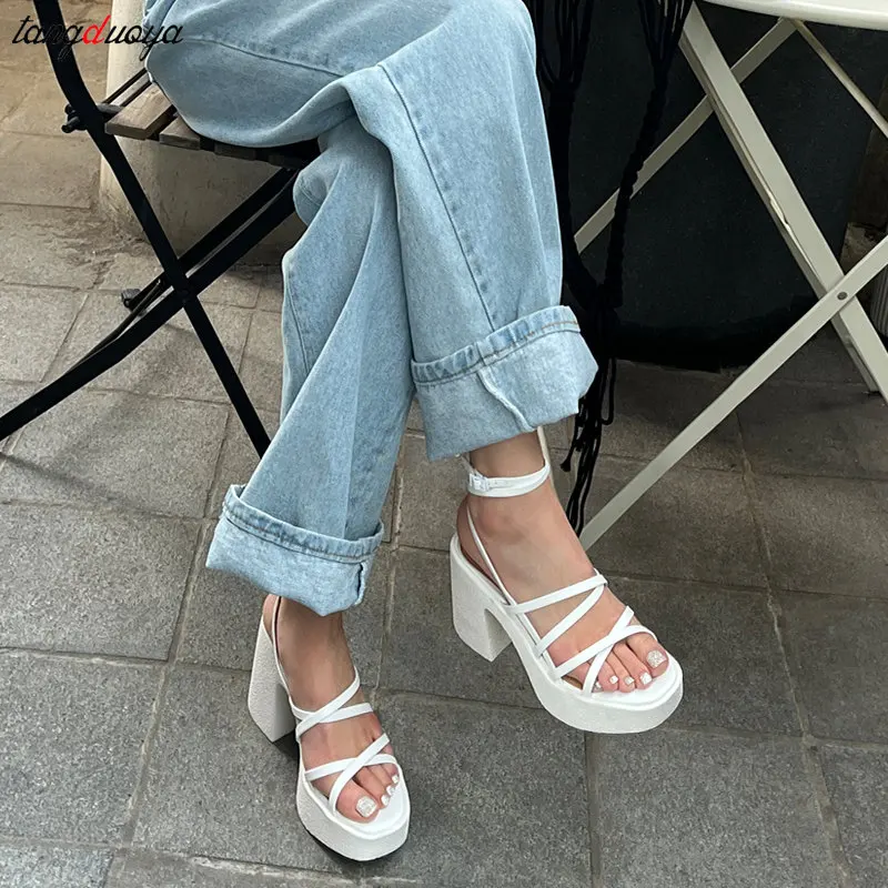 

2022 Sexy Classic High Heels Women Sandals Summer Shoes Ladies Strappy Pumps Platform Heels Woman Ankle Strap Shoes Female Pumps