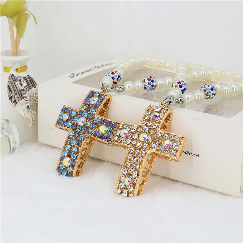 

Car Decoration Crystal Cross Car Rearview Mirror Pendant Interior Diamond Decoration Jesus Ornaments Christian