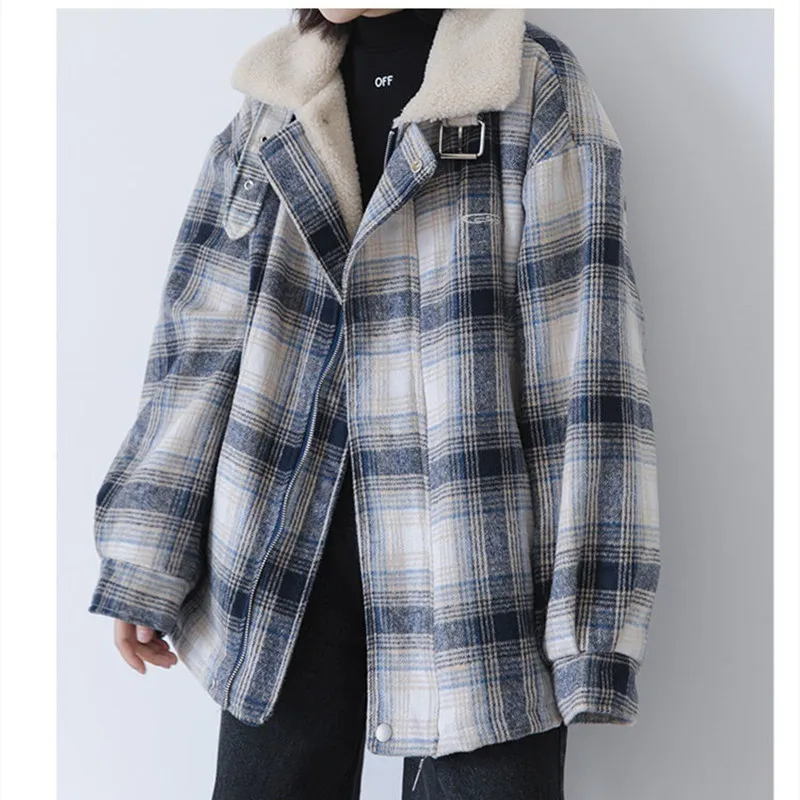 

Short Jacket Women 2021 New Hot Style Lamb Wool Label Coat Women Korean Loose Plaid Cotton Jacket Ins Loose Warm Chic Outwear