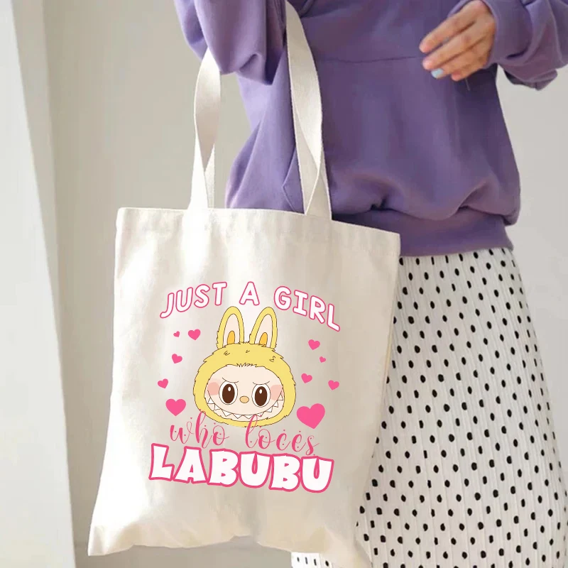 Холщовая сумка с рисунком Labubu милые тканевые сумки Mokoko для покупок женские