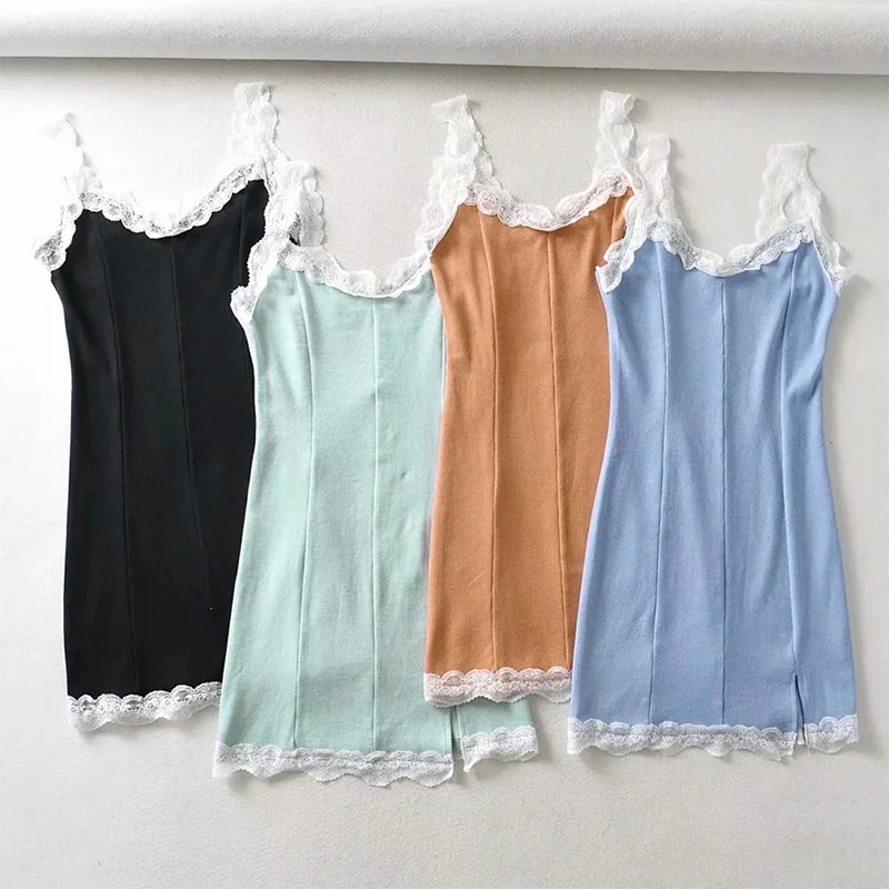 2022 Women'S Summer New Lace Edge Stitching Slim Hip Lift Sexy Suspender Dress