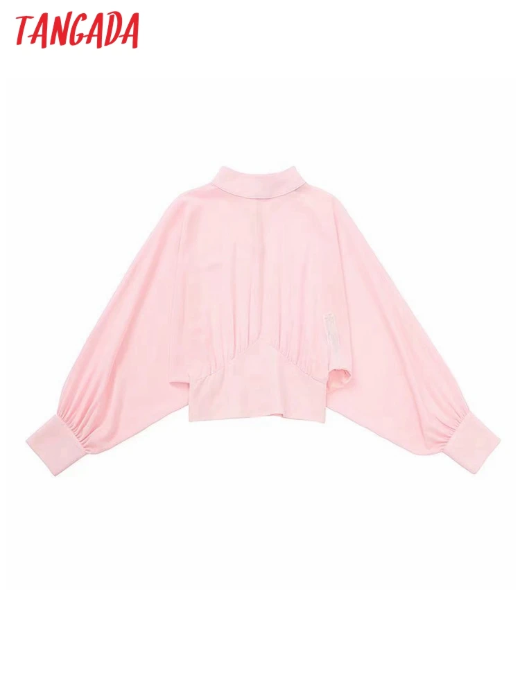 

Женская укороченная блузка с длинным рукавом Tangada, розовая шикарная офисная рубашка большого размера, 3H126, 2022