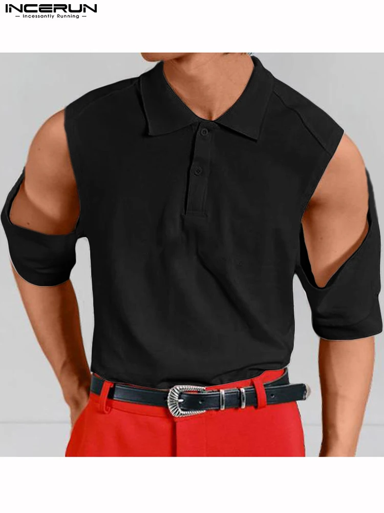 

New Men's Short Sleeve Hollow Out Blouse Casual Streetwear Male Solid Fashionable Turndown Collar Shirts S-5XL INCERUN Tops 2022
