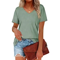 ladies short sleeve fashion solid color v neck summer pullover t shirt casual women elegant chic soft versatile comfortable tops