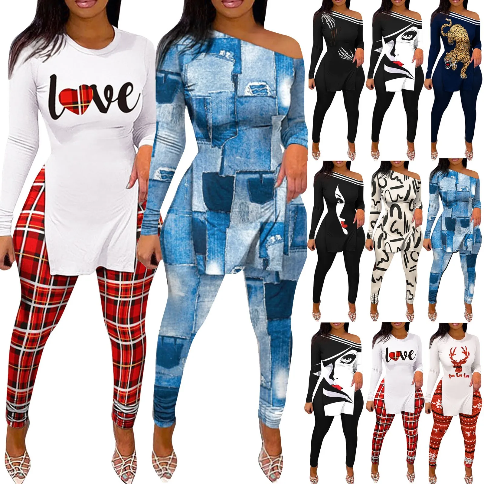 

Женский комплект из 2 предметов, пуловер с коротким рукавом и Боковым Разрезом, облегающие леггинсы с высокой талией, брюки, Женский костюм, ...