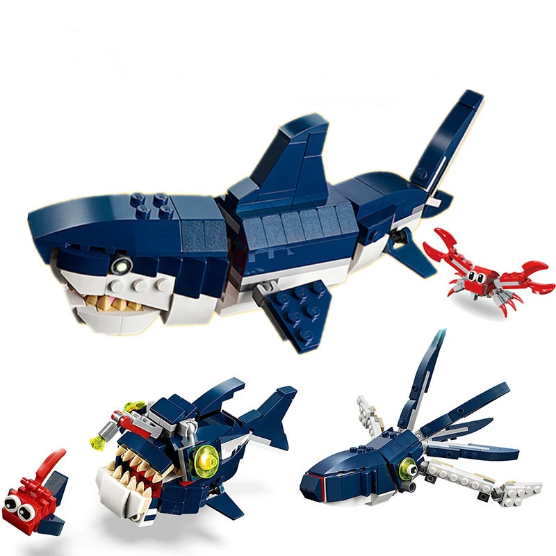 

Strange creative design of deep-sea mecha series shark mecha building blocks compatible with desktop models hand-made toy gifts