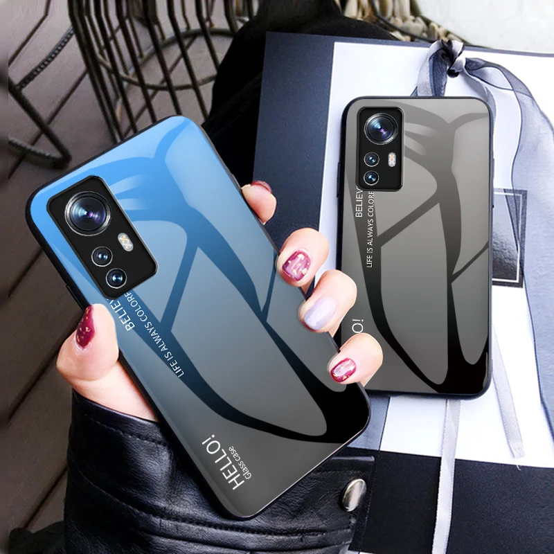 

For Xiaomi 12 12X Case Tempered Glass Gradient Back Cover Soft Silicone Frame Phone Case For Xiomi Xiaomi Mi 12 Pro