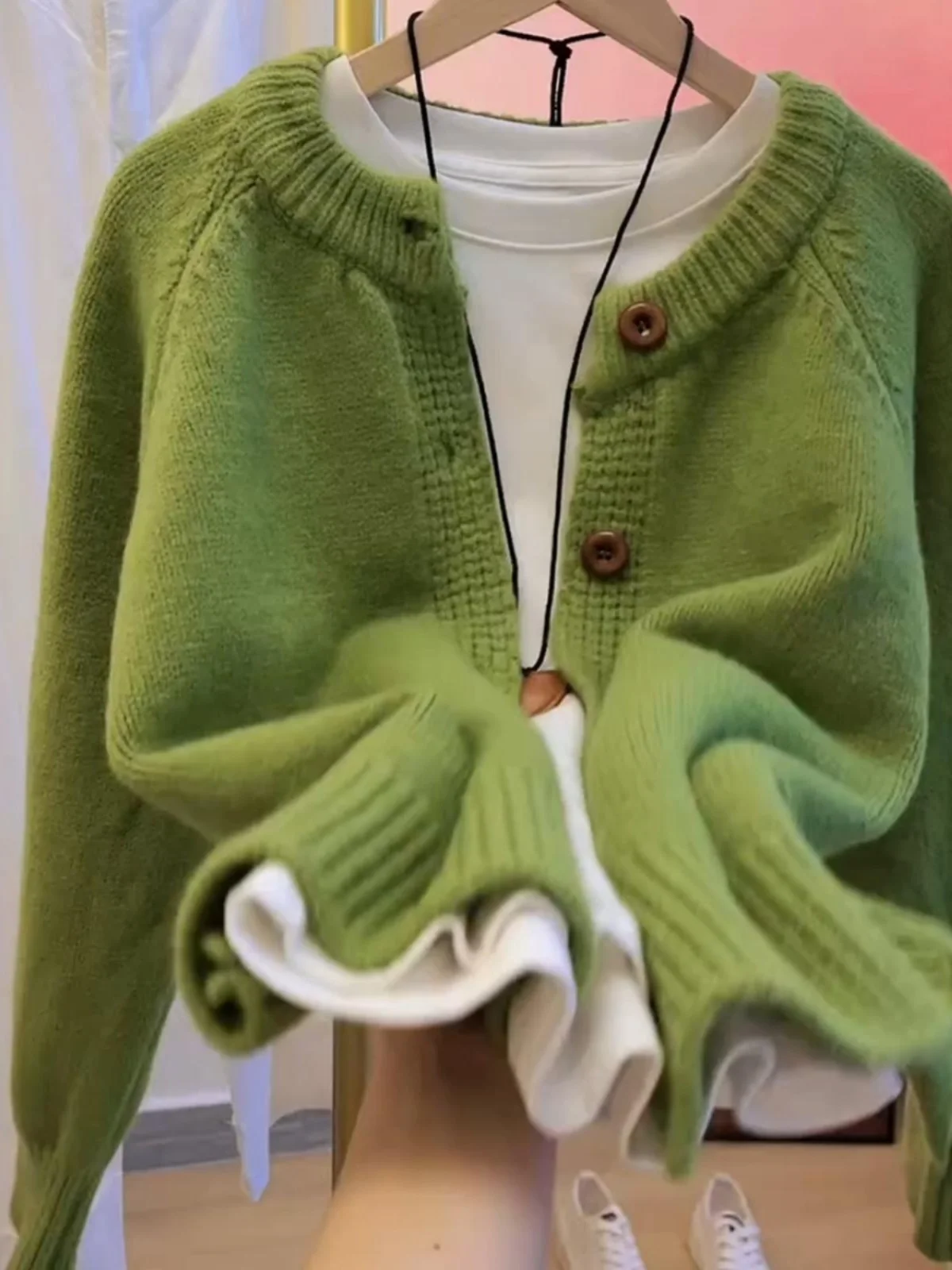 Японская мода зеленый свитер в стиле ретро верхняя одежда женская осенне-зимняя