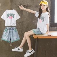 2022 kids baby sexy girls clothes teenager loose irregular t shirt hot ripped jeans shorts pants 3 4 5 6 7 8 9 10 11 12 years