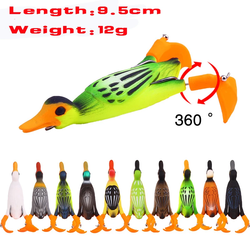 1Pcs Propeller Flipper Duck Fishing Lure Ducking Fishing Frog Lure 9.5cm 12g Artificial Bait Duckling 3D Eyes Day Baits Bass