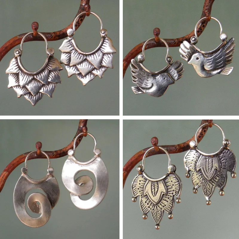 

Ethnic Style Maple Silver Color Hoop Earrings Women 2023 New Vintage Creative Bird Spiral Personalized Party Vacation Jewelry