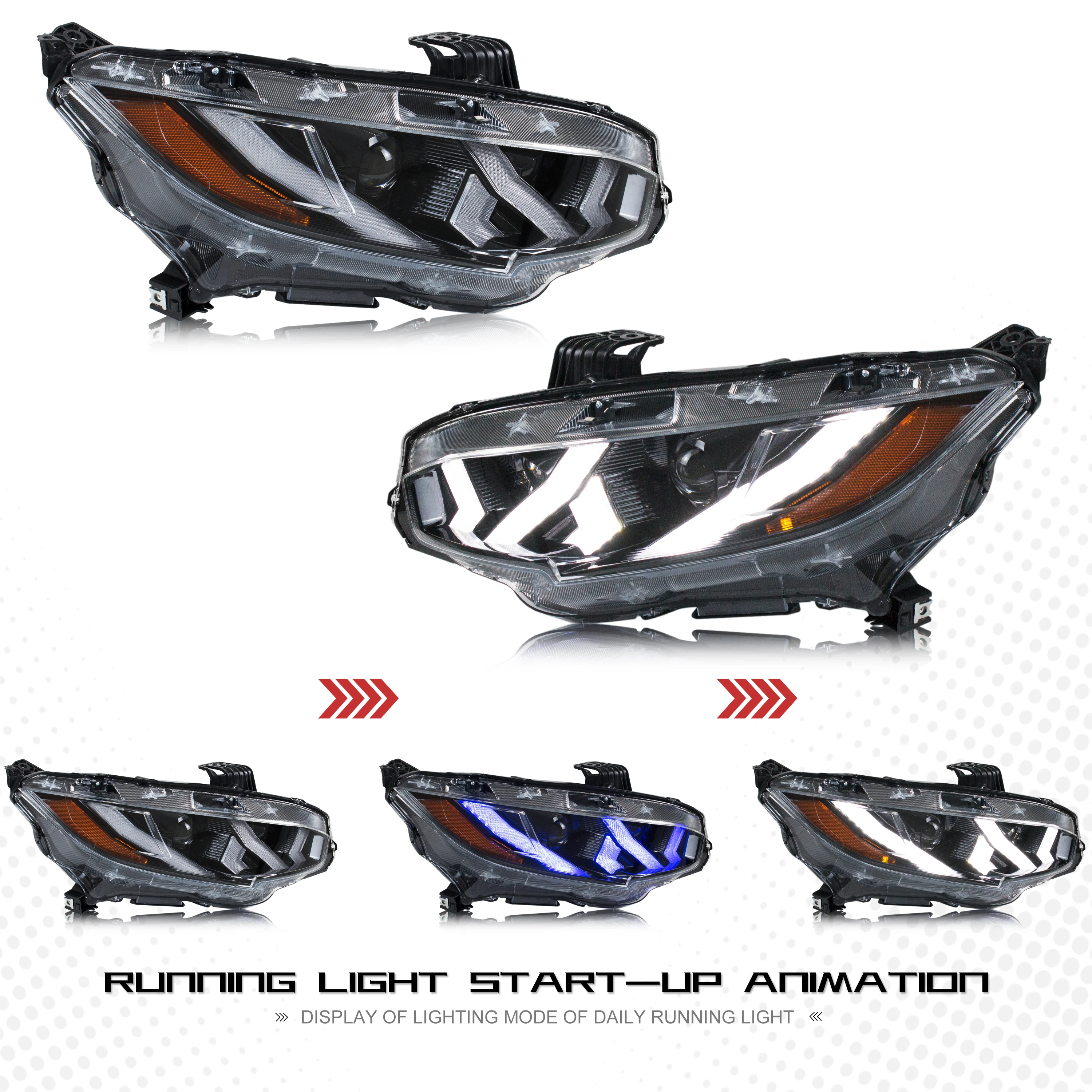 Светодиодные фары для Honda Civic 2016-2021 10-го поколения FK Седан Хэтчбек Type-R Пусковой