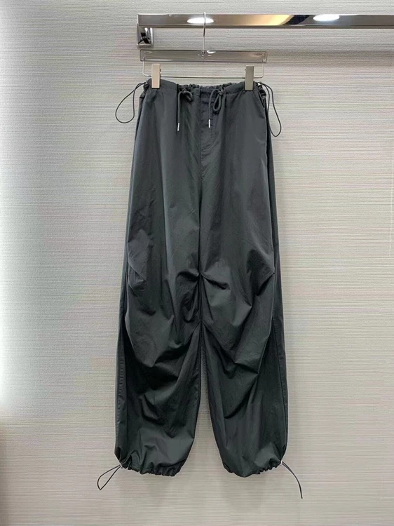 2023 new women fashion loose casual drawstring pleated overalls pants casual pants 0716