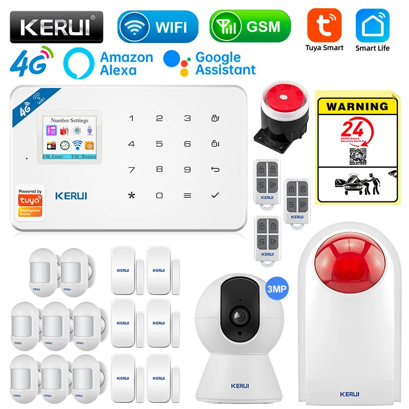 

KERUI W184 Tuya Smart Home GSM 4G WIFI Security Protection Alarms Anti Theft Security Alarm System Kit Sensor 6 Languages Garage