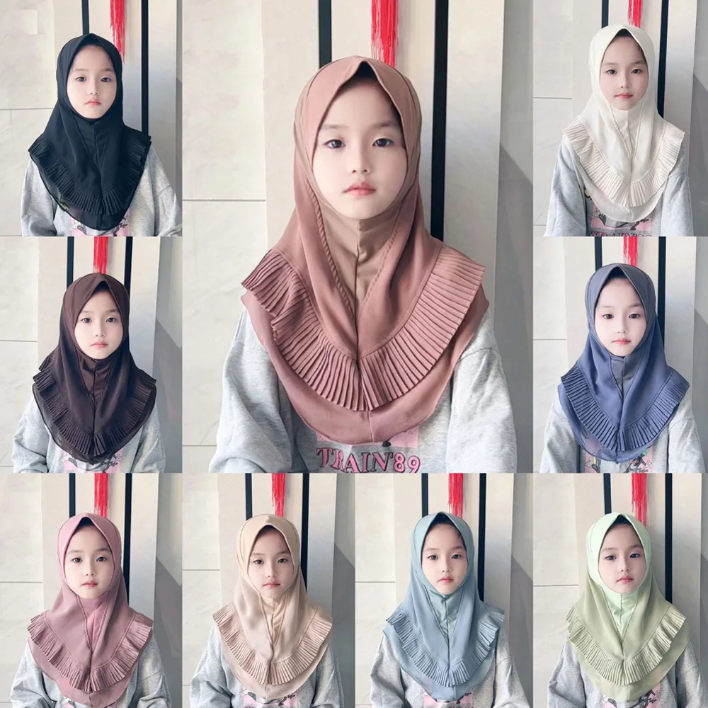 

One Piece Amira for 2-6 Years Kids Girls Muslim Instant Scarf Chiffon Hijab High Quality Pull On Headscarf Islamic Hijabs Wrap