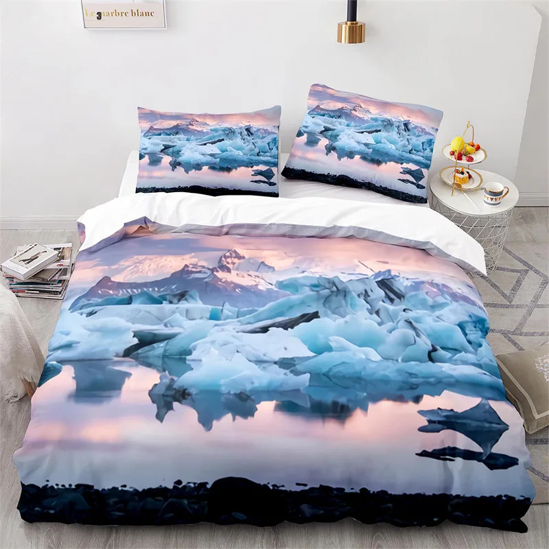 

Snow Mountain Duvet Cover Clouds Hill Scenery Glacier Natural Beauty Print Bedding Set King Ocean Quilt Cover With Pillowcases