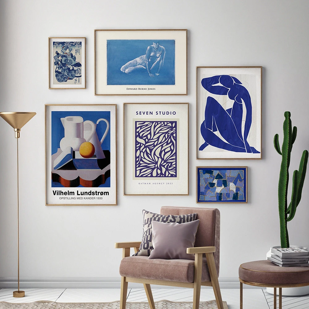

Gallery Wall Art Eclectic Prints Blue Japanese Matisse Abstract Canvas Painting Nordic Modern Living Room Home Decor