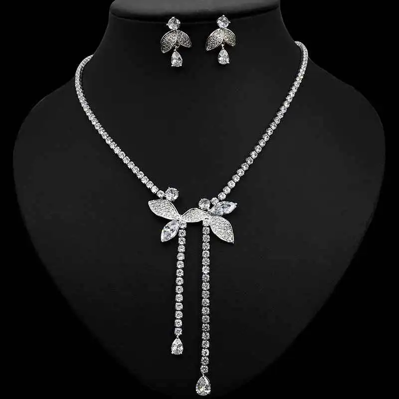 Stylish Classic Wedding Jewelry Set For Women Luxury Water Drop Zirconia Jewelry Set Bride Jewelry Set For Wwedding Day Necklace