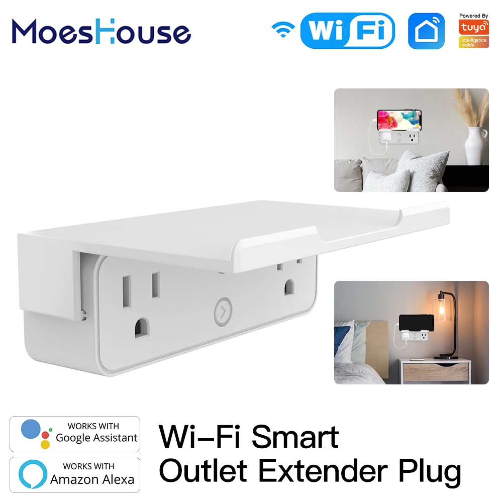 

WiFi Tuya Smart US Outlet Extender Multi Plug Socket Shelf with 2 Outlet Splitter Smart Life App Control Works with Alexa Google