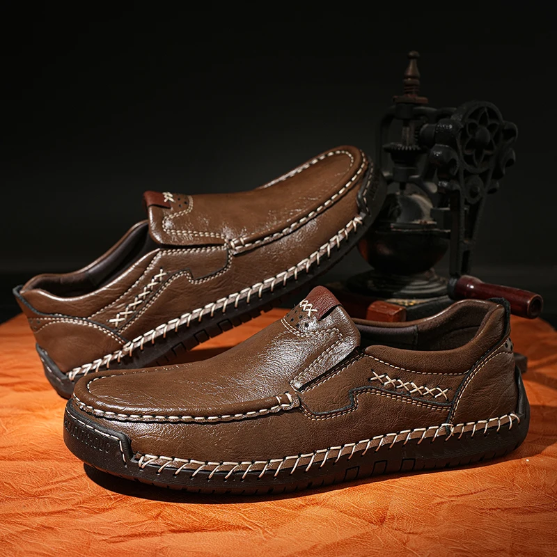 Мужские лоферы ручной работы кожаная повседневная обувь без шнуровки мокасины