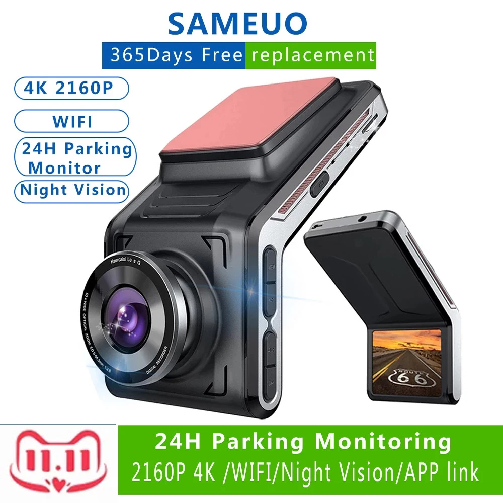 U2000 4K Car Dvr With 2 Cam Dash Cam Front And Rear Dashcam 2160P Video Recorder Car Camera Rear View 24H Parking Monitoring