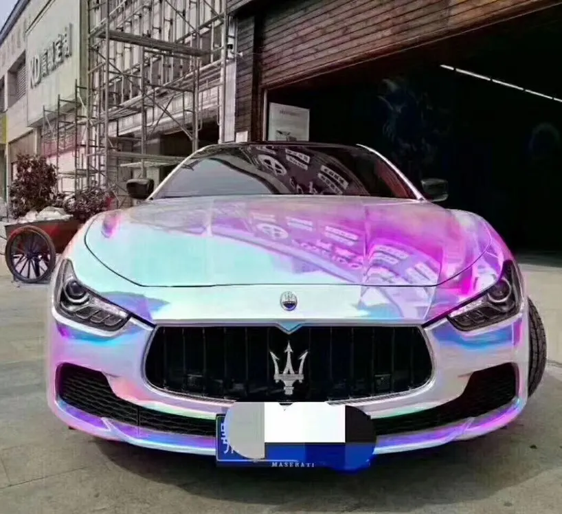 Нео Серебряная Радужная хромированная виниловая обертка для автомобиля