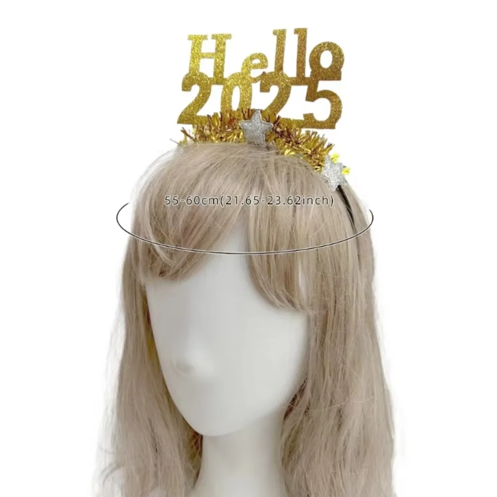 Hello 2025 Повязка на голову с Новым годом и блестками звезда Рождественский головной