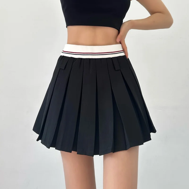 

2023 Spring/Summer New TVVOVVIN Women's Stripe Spliced Pleated Skirt Spicy Girl Short Skirt Elastic Waist Tight Half Skirt ND82