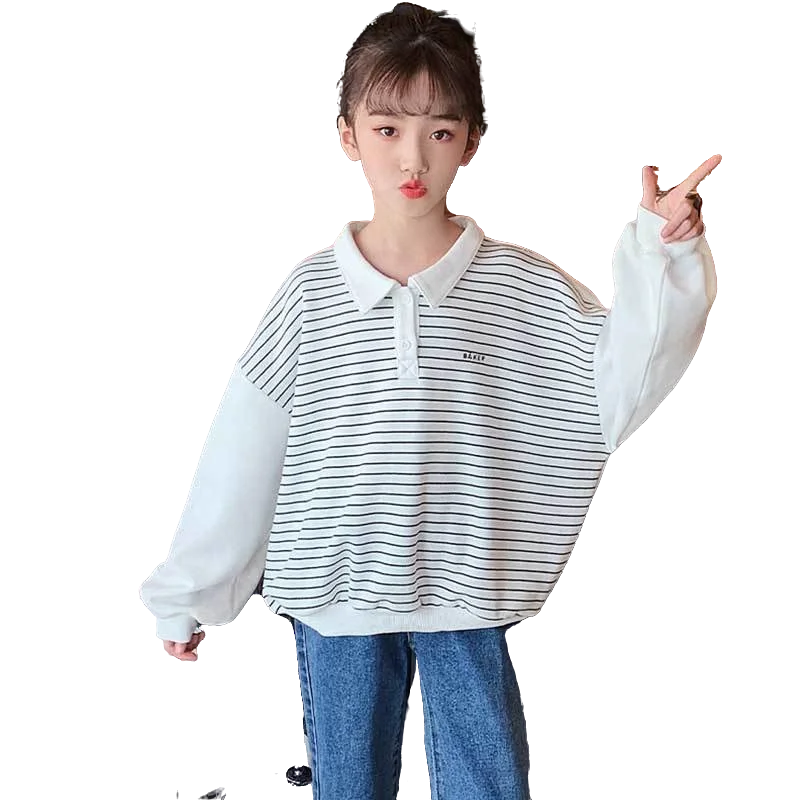 

2022 Girls Sweatshirts Spring Autumn Fashion Children Hoodies Stripe Pattern Long Sleeves Sweater Kids T-shirt