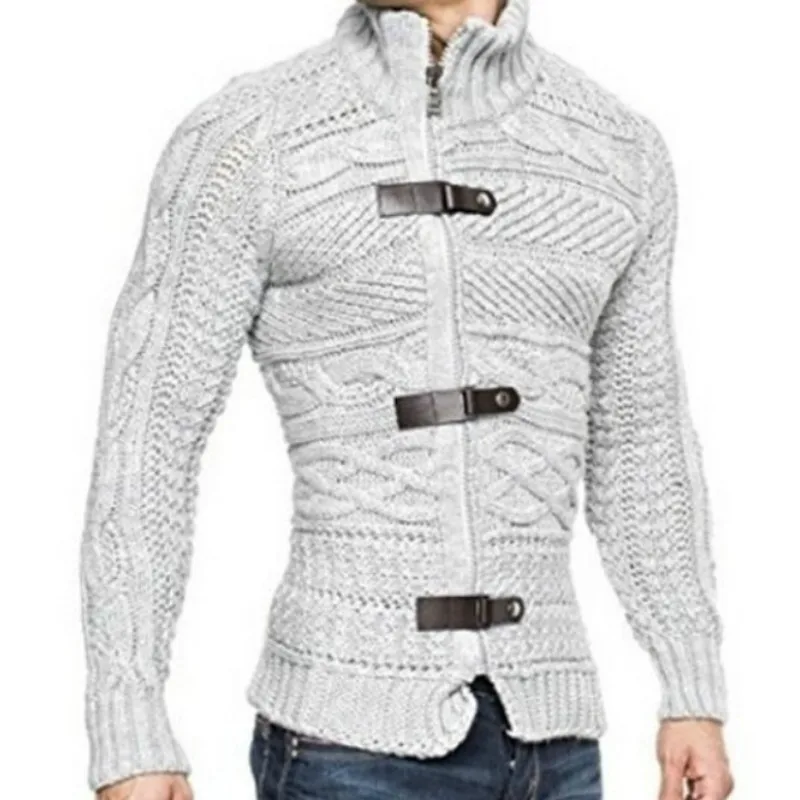 Mens Autumn Winter Knit Sweater Pullover Casual Warm Knitted Cardigan Men White Turtleneck Slim Fit Knit Thin Clothes Sweaters