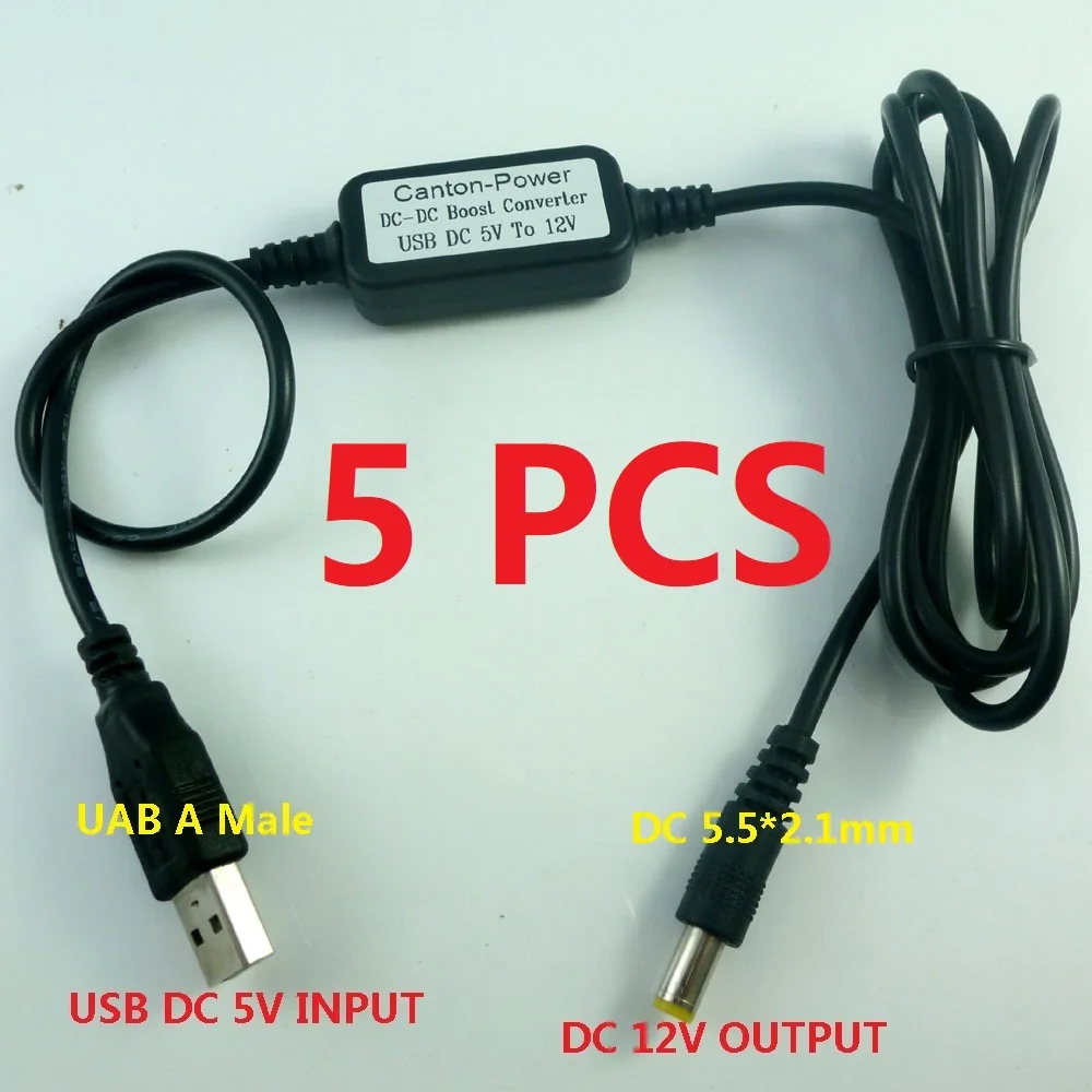 

5 Pcs 5V To 12V DC USB To DC 5.5*2.1mm Cable DC-DC Boost Conerter Step-up Voltage Supply Module For Wifi Router Mobile Power