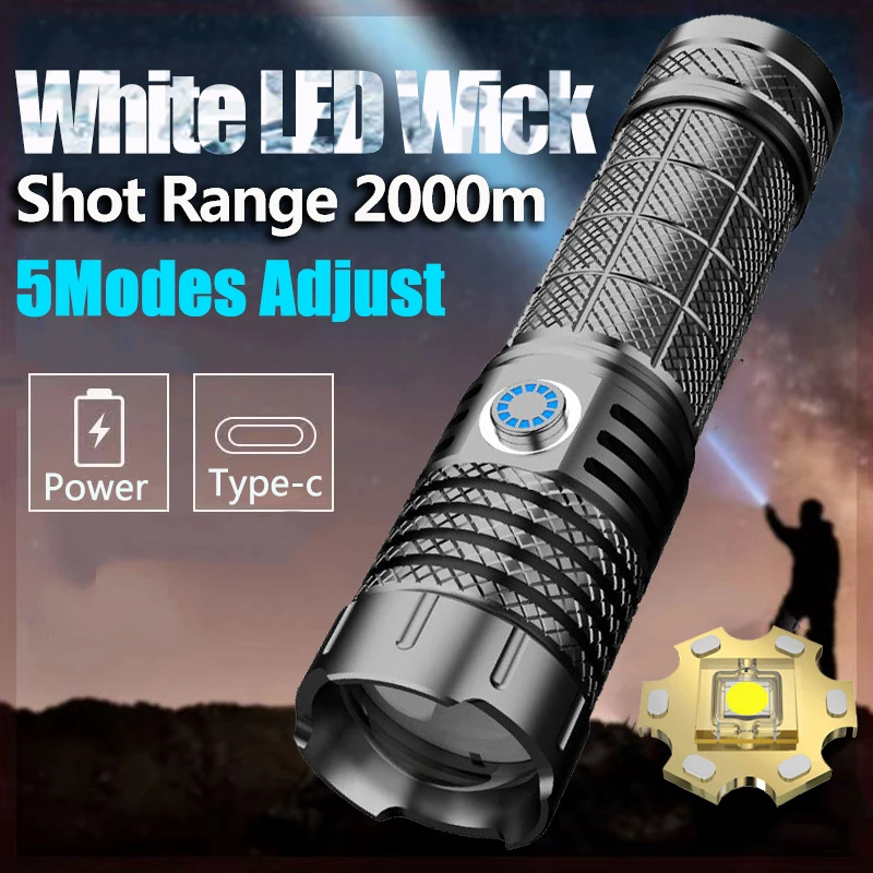 

Фонарик высокой мощности с фитилем длиной 100 м и поддержкой быстрой зарядки