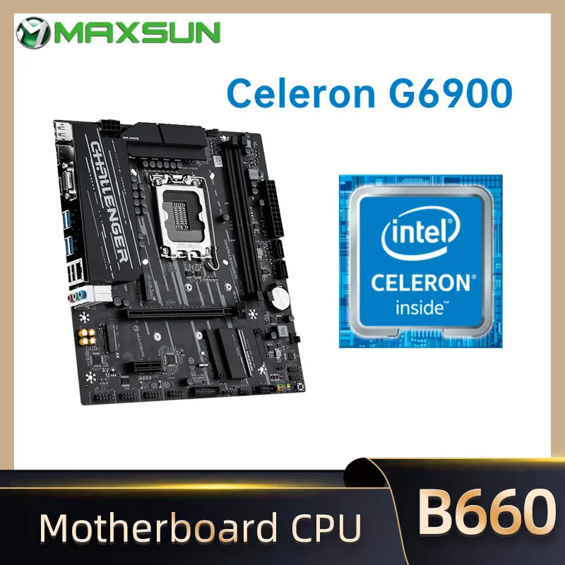 

Комплект материнской платы MAXSUN Challenger B660 Intel Celeron G6900 LGA1700 [новый, но без охладителя] двухканальный DDR4 компьютер Combo
